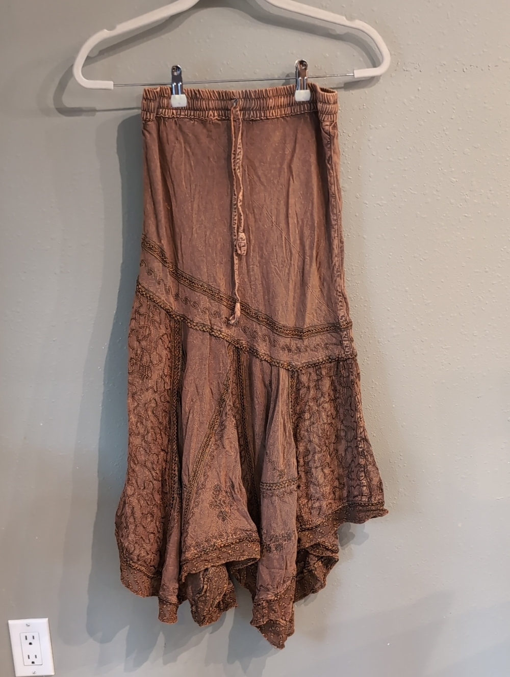 Brown Boho Tiered Asymmetrical Maxi Skirt Fairycore Grunge